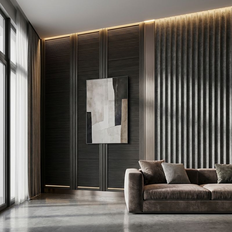 WPC louvers and fluted panels — charcoal louvers for TV unit and decorative wall panels Delhi